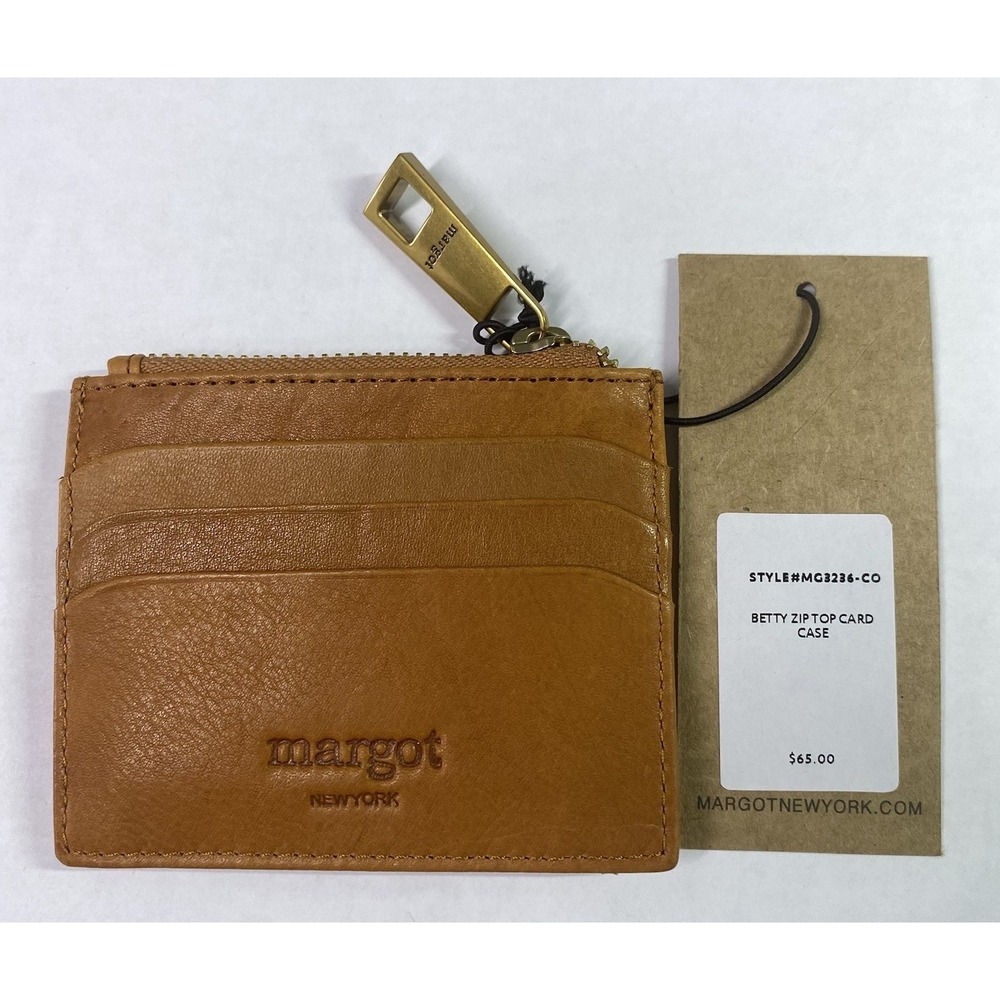 MARGOT New York Leather Tan Credit Card Case Slim Coin Wallet 3.5x4.25" NWT